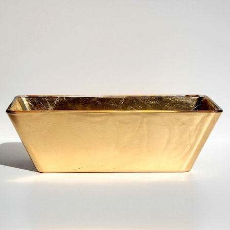 Red Pomegranate Collection 13 in. Gilt Gilded Glass Rectangular Bowl, Gold 8420-1